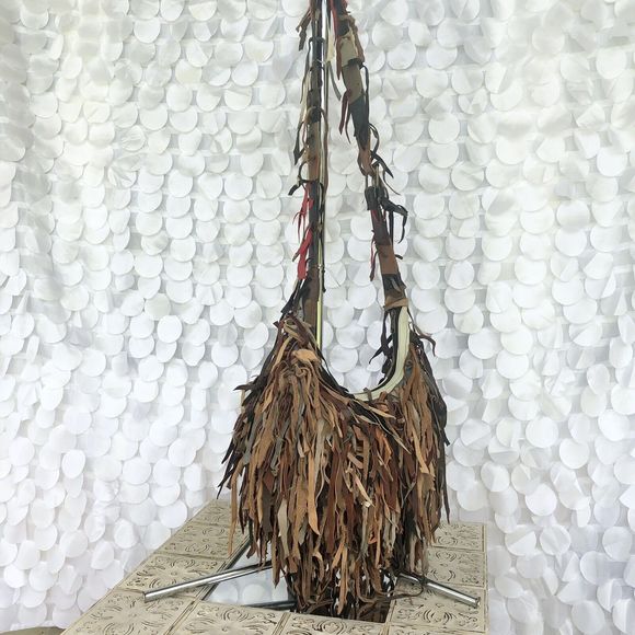 Upcycled Handbags - Upcycled Leather Fringe Hobo Boho Bag By Zudor Crossbody Multicolor brown